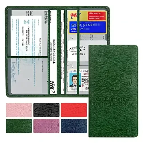 Valardoh Premium Car Registration and Insurance Card Holder, Car Document Holder for Cards, Driver License & other Essential Documents (Dark Green) 