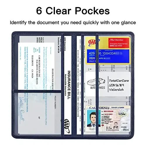 Valardoh Premium Car Registration and Insurance Card Holder, Car Document Holder for Cards, Driver License & other Essential Documents (Deep Blue) - 3