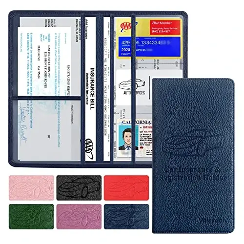 Valardoh Premium Car Registration and Insurance Card Holder, Car Document Holder for Cards, Driver License & other Essential Documents (Deep Blue) - 1