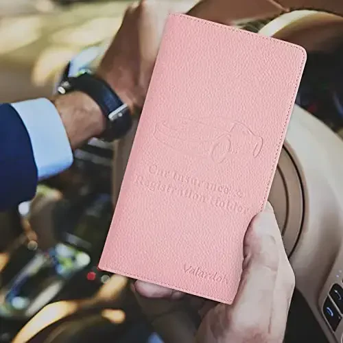 Valardoh Premium Car Registration and Insurance Card Holder, Car Document Holder for Cards, Driver License & other Essential Documents (Pink) - 6
