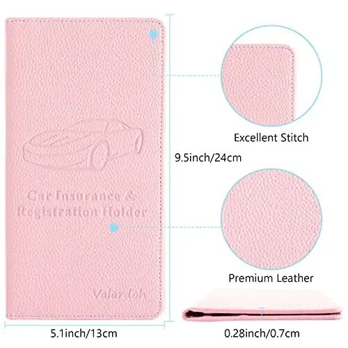 Valardoh Premium Car Registration and Insurance Card Holder, Car Document Holder for Cards, Driver License & other Essential Documents (Pink) - 4