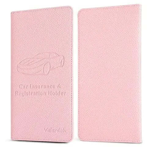 Valardoh Premium Car Registration and Insurance Card Holder, Car Document Holder for Cards, Driver License & other Essential Documents (Pink) - 5