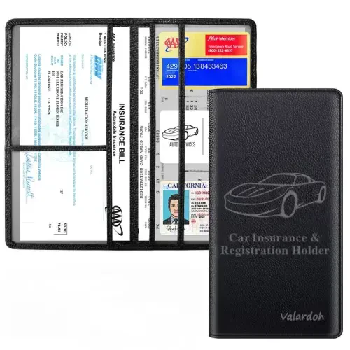Valardoh Premium Car Registration and Insurance Card Holder, Car Document Holder for Cards, Driver License & other Essential Documents (Black) - 3