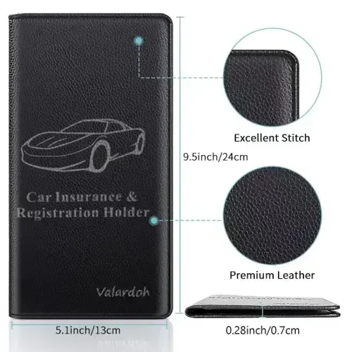Valardoh Premium Car Registration and Insurance Card Holder, Car Document Holder for Cards, Driver License & other Essential Documents (Black) - 5