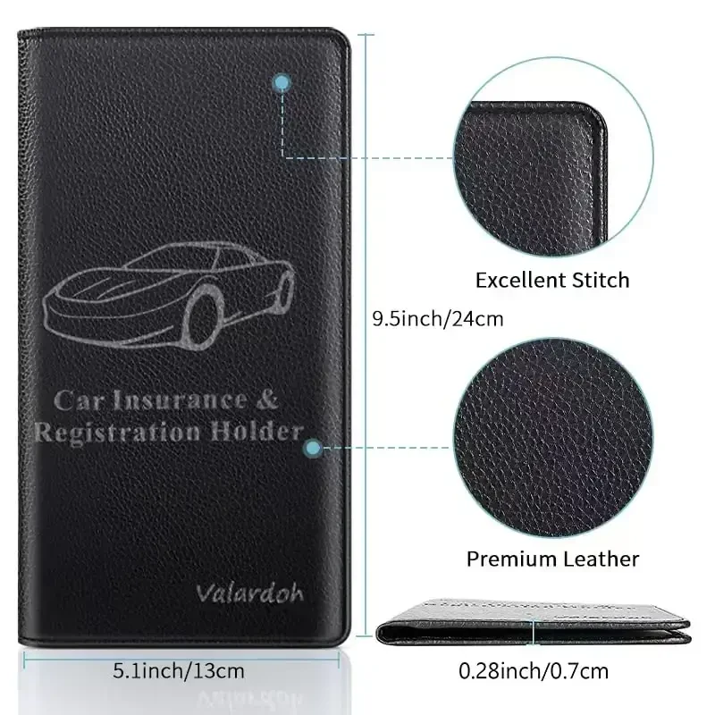 Valardoh Premium Car Registration and Insurance Card Holder, Car Document Holder for Cards, Driver License & other Essential Documents (Black) - 5