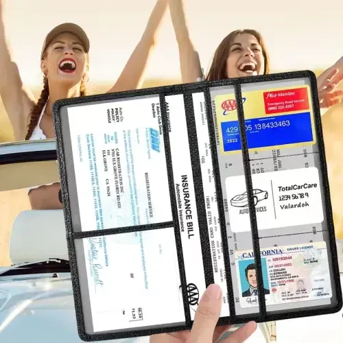 Valardoh Premium Car Registration and Insurance Card Holder, Car Document Holder for Cards, Driver License & other Essential Documents (Black) - 7