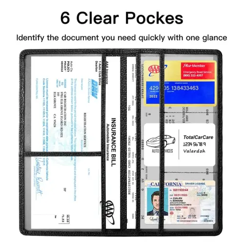 Valardoh Premium Car Registration and Insurance Card Holder, Car Document Holder for Cards, Driver License & other Essential Documents (Black) - 2