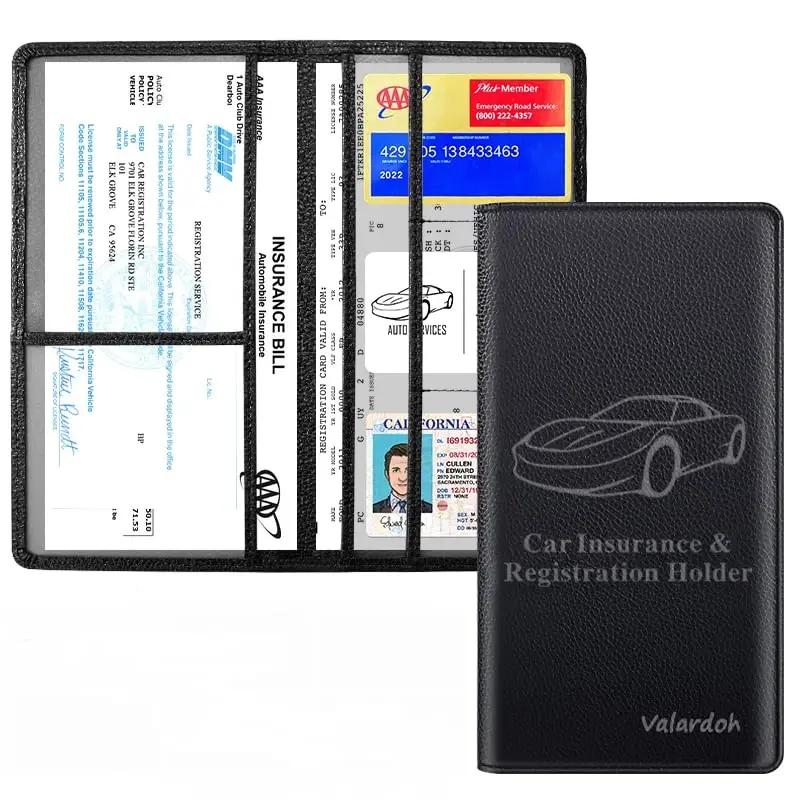 Valardoh Premium Car Registration and Insurance Card Holder, Car Document Holder for Cards, Driver License & other Essential Documents (Black) - 3