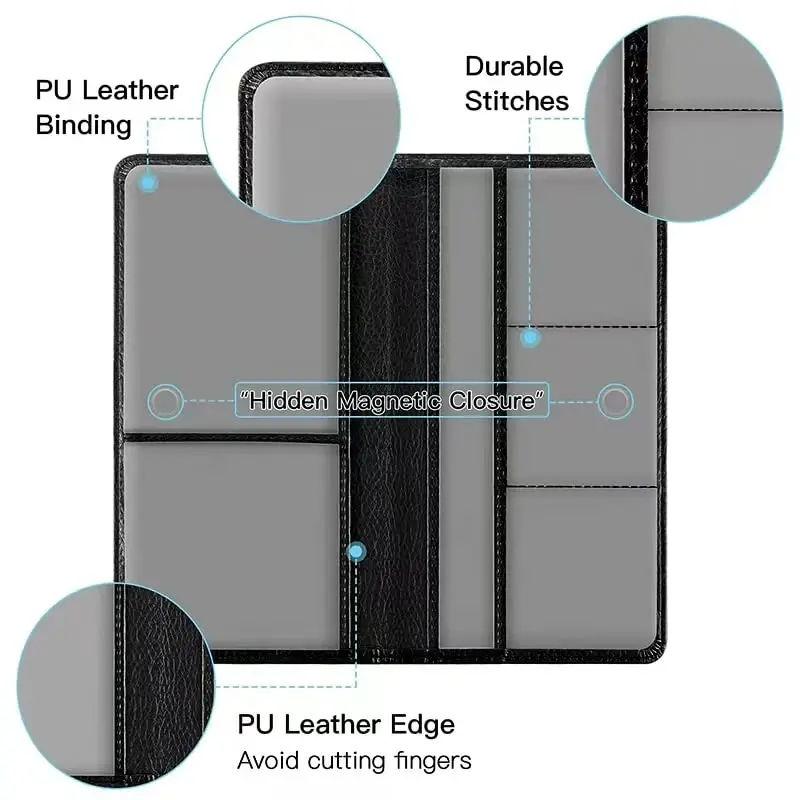 Valardoh Premium Car Registration and Insurance Card Holder, Car Document Holder for Cards, Driver License & other Essential Documents (Black) - 4