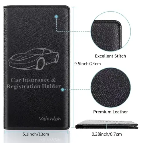 Valardoh Premium Car Registration and Insurance Card Holder, Car Document Holder for Cards, Driver License & other Essential Documents (Black) - 5