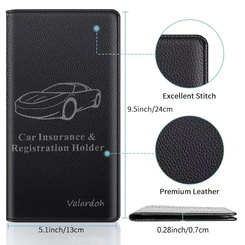 Valardoh Premium Car Registration and Insurance Card Holder, Car Document Holder for Cards, Driver License & other Essential Documents (Black) - 5