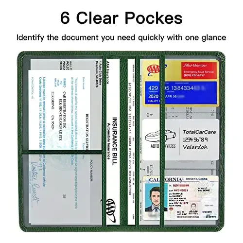 Valardoh Premium Car Registration and Insurance Card Holder, Car Document Holder for Cards, Driver License & other Essential Documents (Dark Green) - 3