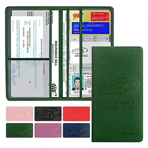Valardoh Premium Car Registration and Insurance Card Holder, Car Document Holder for Cards, Driver License & other Essential Documents (Dark Green) - VALARDOH