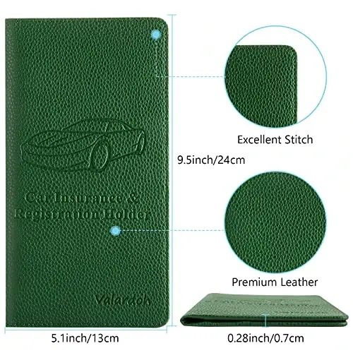 Valardoh Premium Car Registration and Insurance Card Holder, Car Document Holder for Cards, Driver License & other Essential Documents (Dark Green) - 4