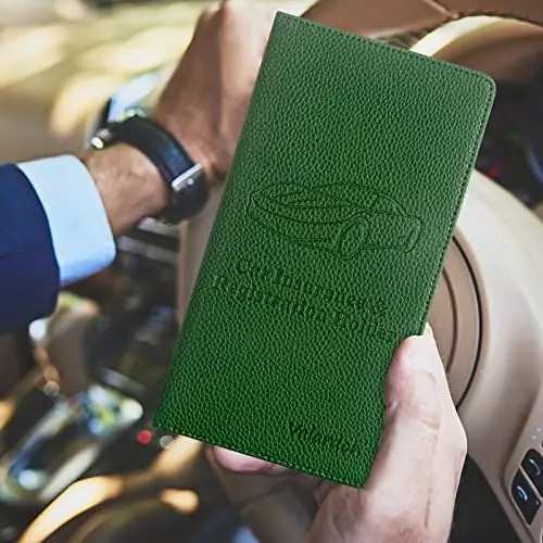Valardoh Premium Car Registration and Insurance Card Holder, Car Document Holder for Cards, Driver License & other Essential Documents (Dark Green) - 6