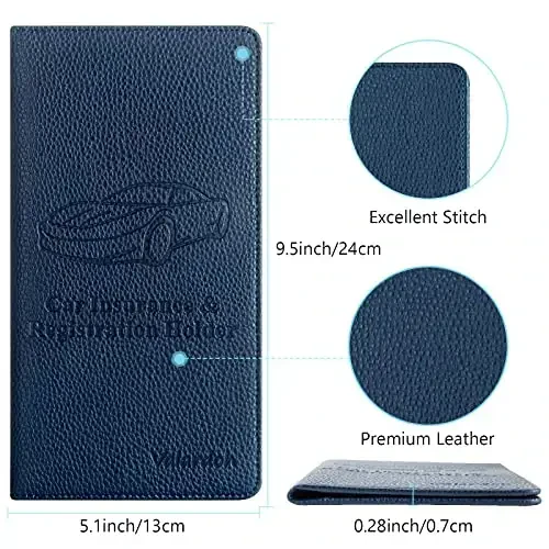 Valardoh Premium Car Registration and Insurance Card Holder, Car Document Holder for Cards, Driver License & other Essential Documents (Deep Blue) - 4