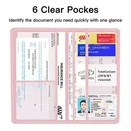 Valardoh Premium Car Registration and Insurance Card Holder, Car Document Holder for Cards, Driver License & other Essential Documents (Pink) - 3
