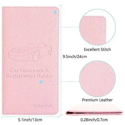 Valardoh Premium Car Registration and Insurance Card Holder, Car Document Holder for Cards, Driver License & other Essential Documents (Pink) - 4