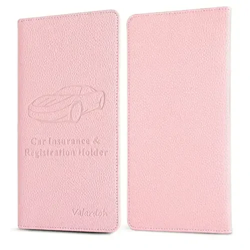 Valardoh Premium Car Registration and Insurance Card Holder, Car Document Holder for Cards, Driver License & other Essential Documents (Pink) - 5
