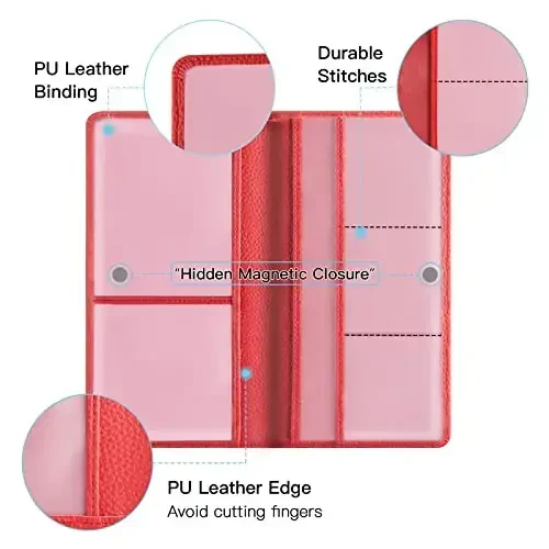 Valardoh Premium Car Registration and Insurance Card Holder, Car Document Holder for Cards, Driver License & other Essential Documents (Red) - 2