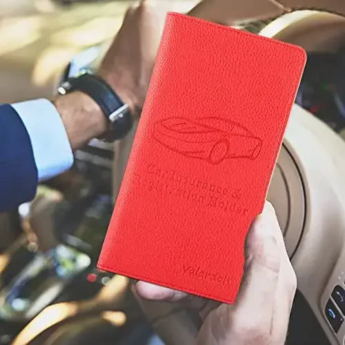 Valardoh Premium Car Registration and Insurance Card Holder, Car Document Holder for Cards, Driver License & other Essential Documents (Red) - 6