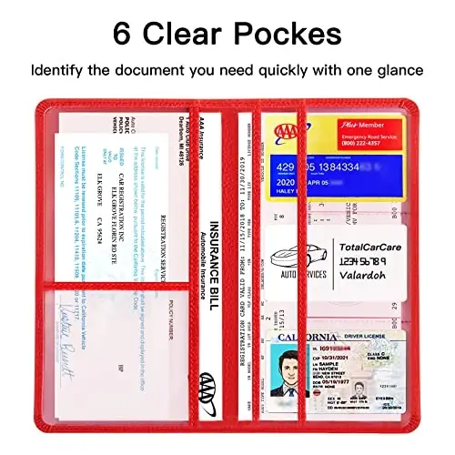 Valardoh Premium Car Registration and Insurance Card Holder, Car Document Holder for Cards, Driver License & other Essential Documents (Red) - 3