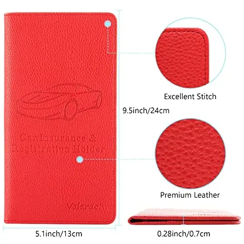 Valardoh Premium Car Registration and Insurance Card Holder, Car Document Holder for Cards, Driver License & other Essential Documents (Red) - 4