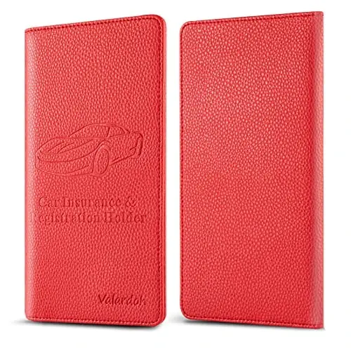 Valardoh Premium Car Registration and Insurance Card Holder, Car Document Holder for Cards, Driver License & other Essential Documents (Red) - 5