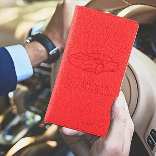Valardoh Premium Car Registration and Insurance Card Holder, Car Document Holder for Cards, Driver License & other Essential Documents (Red) - 6