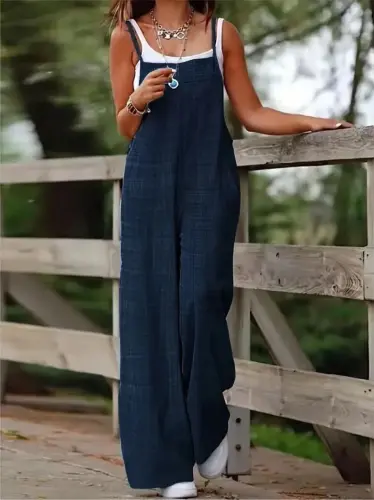 Valencia Wide-Leg Jumpsuit with Side Zipper and Straps - 4