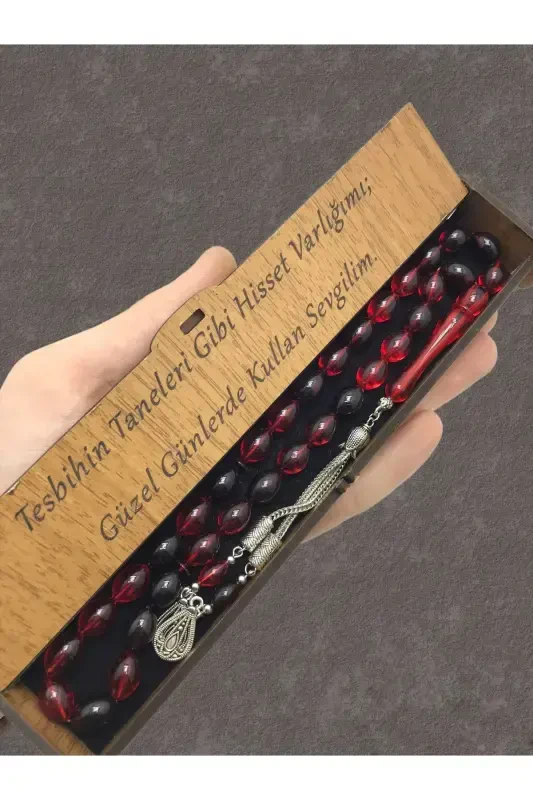 Valentine's Day Rosary, Red Black Streaked Wooden Box Rosary-red black - KANUNİ TESBİH