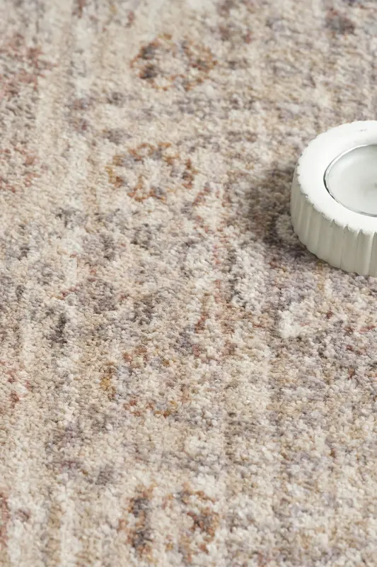 Valeria %100 Polyester Vintage Modern Dokuma Salon Oturma Odası Halısı-Bej - 4