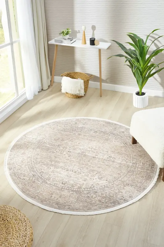 Valeria %100 Polyester Vintage Modern Dokuma Salon Oturma Odası Halısı-Bej - VENUCCI HOME & LIVING