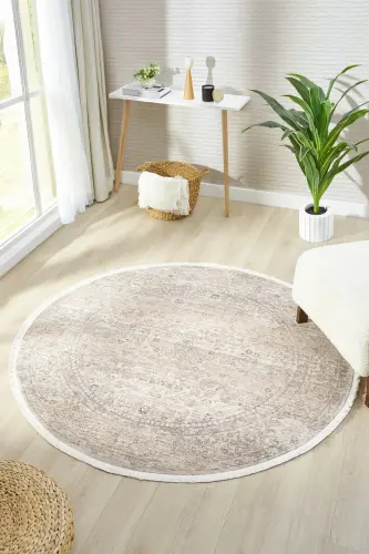 Valeria %100 Polyester Vintage Modern Dokuma Salon Oturma Odası Halısı-Bej - 1