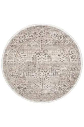 Valeria %100 Polyester Vintage Modern Dokuma Salon Oturma Odası Halısı - KREM GRİ - 2