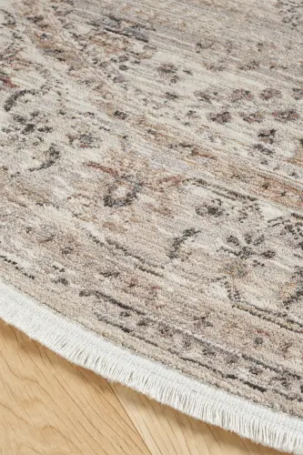 Valeria %100 Polyester Vintage Modern Dokuma Salon Oturma Odası Halısı-KREM GRİ - 3