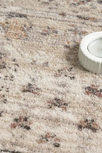 Valeria %100 Polyester Vintage Modern Dokuma Salon Oturma Odası Halısı-KREM GRİ - 4