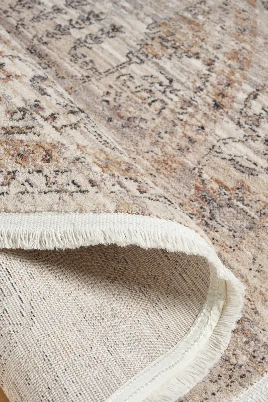 Valeria %100 Polyester Vintage Modern Dokuma Salon Oturma Odası Halısı-KREM GRİ - 5