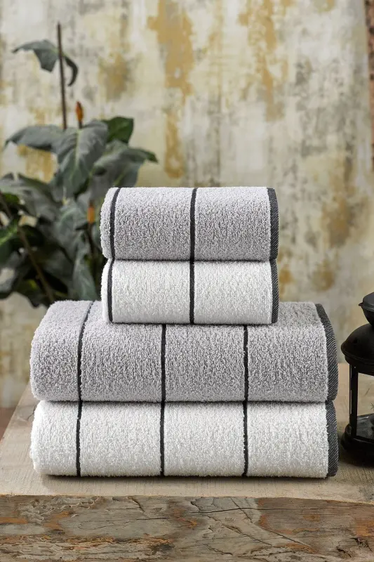 Valona 50 x 85 – 70 x140 cm. 4-Piece Bathroom Towel Set | Gray-cream - 5