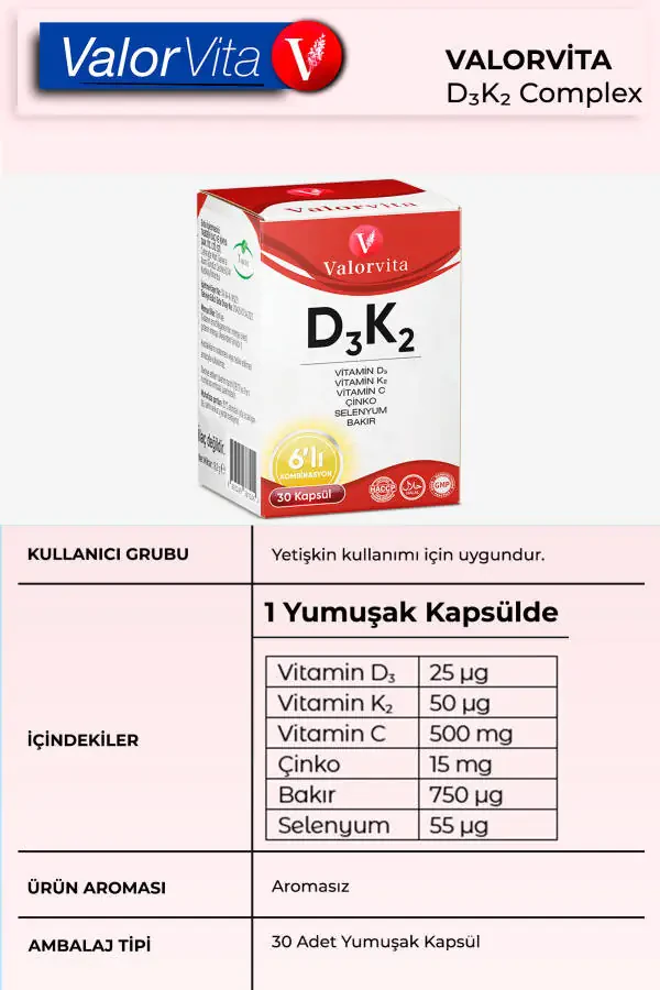 Valorvita D3k2, C vitamini, rux, mis, selen o'z ichiga olgan vitamin - 8