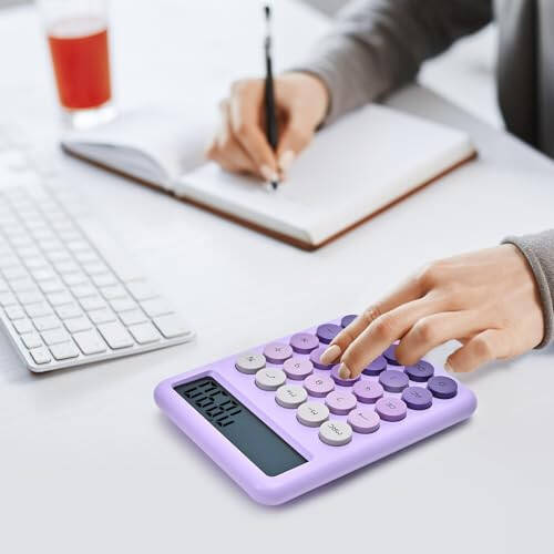 Valtiner Calculators Desktop, 12 Digit Basic Calculator with Big Buttons, Sensitive Gradient Desk Calculator Large LCD Display for Office Accessories (Purple) - 4