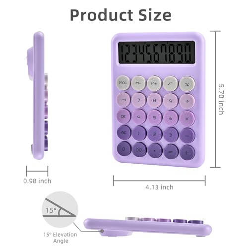 Valtiner Calculators Ish stoli uchun, Katak katta 12 xonali asosiy kalkulyator, Katak katta katta kalkulyator, sezgir gradienti bilan jihozlangan, katta LCD displeyli, ofis aksessuarlari (binafsha) - 2