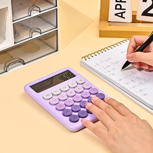 Valtiner Calculators Ish stoli uchun, Katak katta 12 xonali asosiy kalkulyator, Katak katta katta kalkulyator, sezgir gradienti bilan jihozlangan, katta LCD displeyli, ofis aksessuarlari (binafsha) - 3