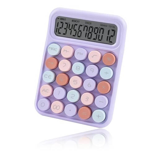 Valtiner Desktop Mechanical Calculator, 12-Digit Large LCD Display Basic Standard Calculators with Cute Big Buttons, Desk Accessories, for Office Home School (Purple) - 1