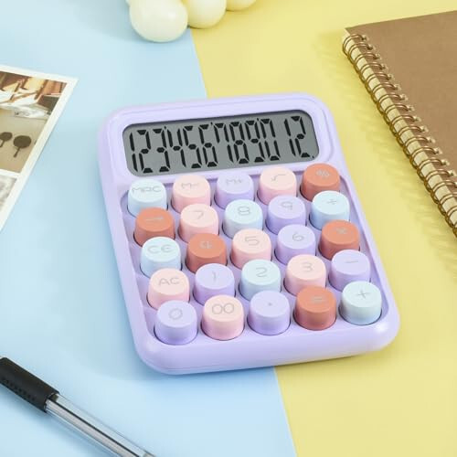 Valtiner Desktop Mechanical Calculator, 12-Digit Large LCD Display Basic Standard Calculators with Cute Big Buttons, Desk Accessories, for Office Home School (Purple) - 4