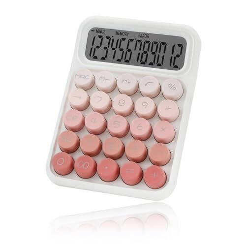 Valtiner Desktop Mechanical Calculator, Cute Big Buttons Calculators with 12 Digits Large LCD Display, Desk Accessories, for Office Home School (Pink) - 1