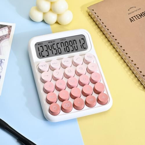 Valtiner Desktop Mechanical Calculator, Cute Big Buttons Calculators with 12 Digits Large LCD Display, Desk Accessories, for Office Home School (Pink) - 4