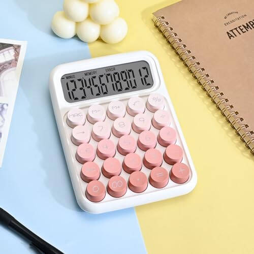 Valtiner Desktop Mechanical Calculator, Cute Big Buttons Calculators with 12 Digits Large LCD Display, Desk Accessories, for Office Home School (Pink) - 4