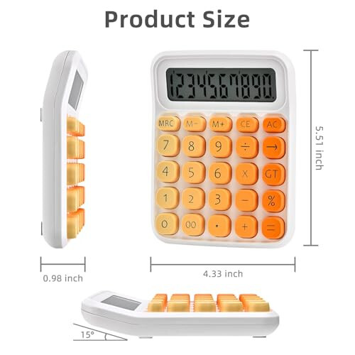 Valtiner Gradient Calculators Desktop, 12 Digit Basic Calculator with Big Buttons, Sensitive Aesthetic Desk Accessories Large LCD for Office School (Orange) - 2