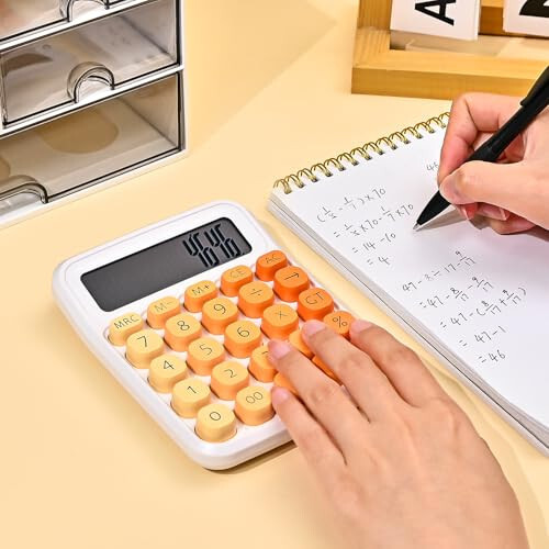 Valtiner Gradient Calculators Desktop, Katta tugmali 12 xonali oddiy kalkulyator, sezgir estetik stol aksessuarlari Ofis maktab uchun katta LCD (to'q sariq) - 3